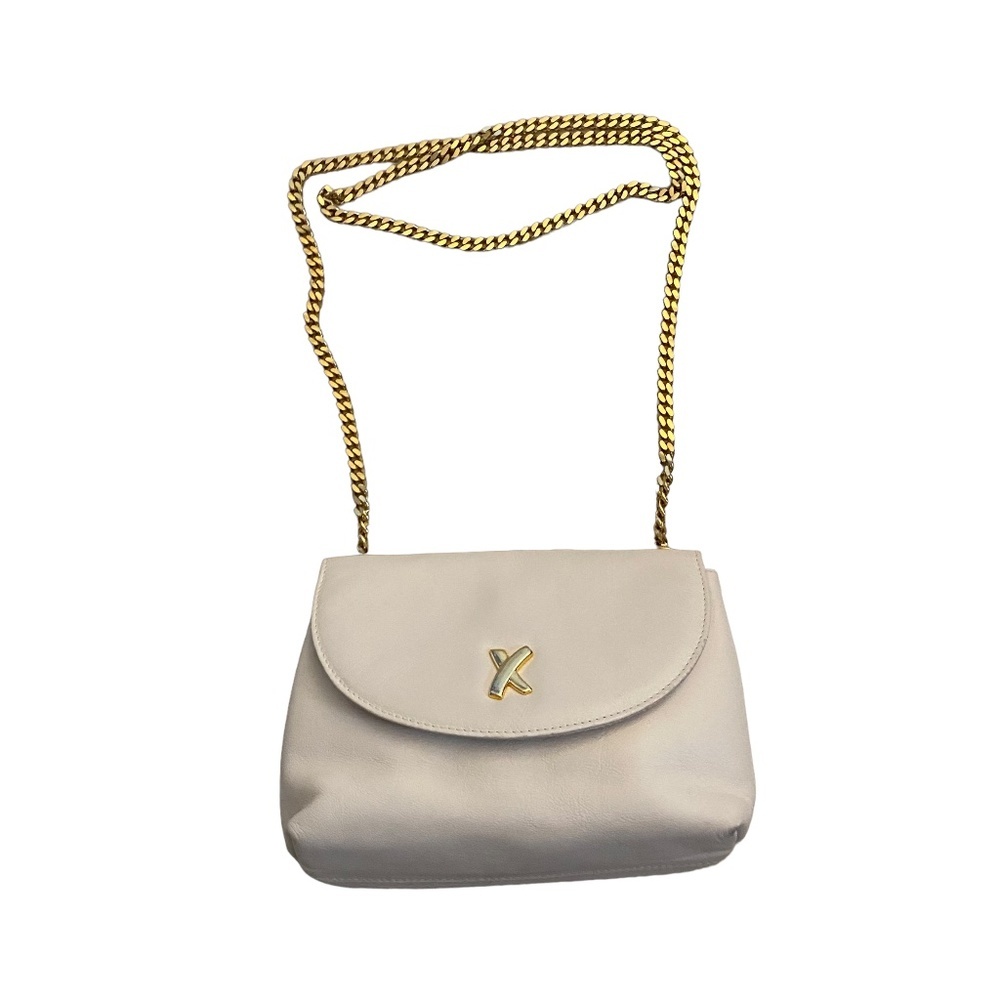 Paloma Picasso Leather Crossbody gold hardware chain X ivory leather Vintage